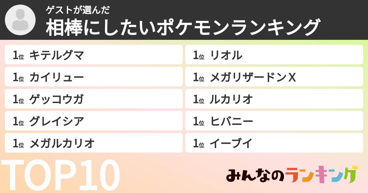 ゲストさんの「相棒にしたいポケモンランキング」