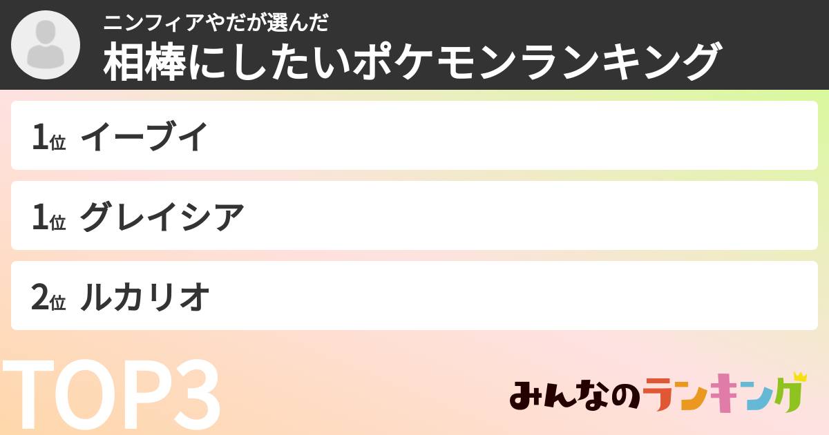 ニンフィアやださんの「相棒にしたいポケモンランキング」