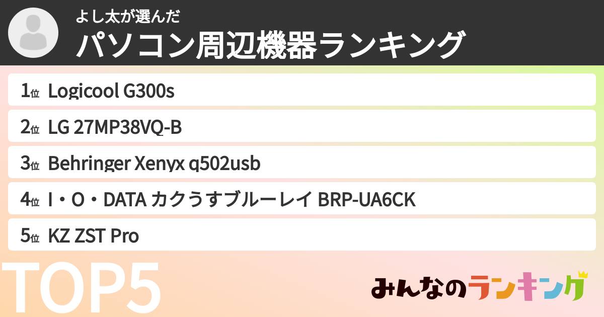 よし太さんの「パソコン周辺機器ランキング」