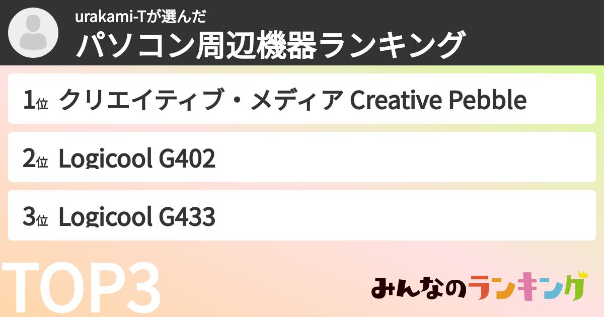 urakami-Tさんの「パソコン周辺機器ランキング」