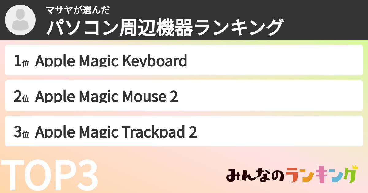 マサヤさんの「パソコン周辺機器ランキング」