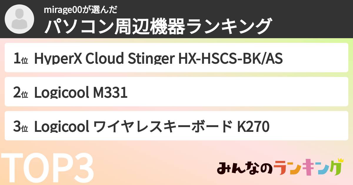 mirage00さんの「パソコン周辺機器ランキング」