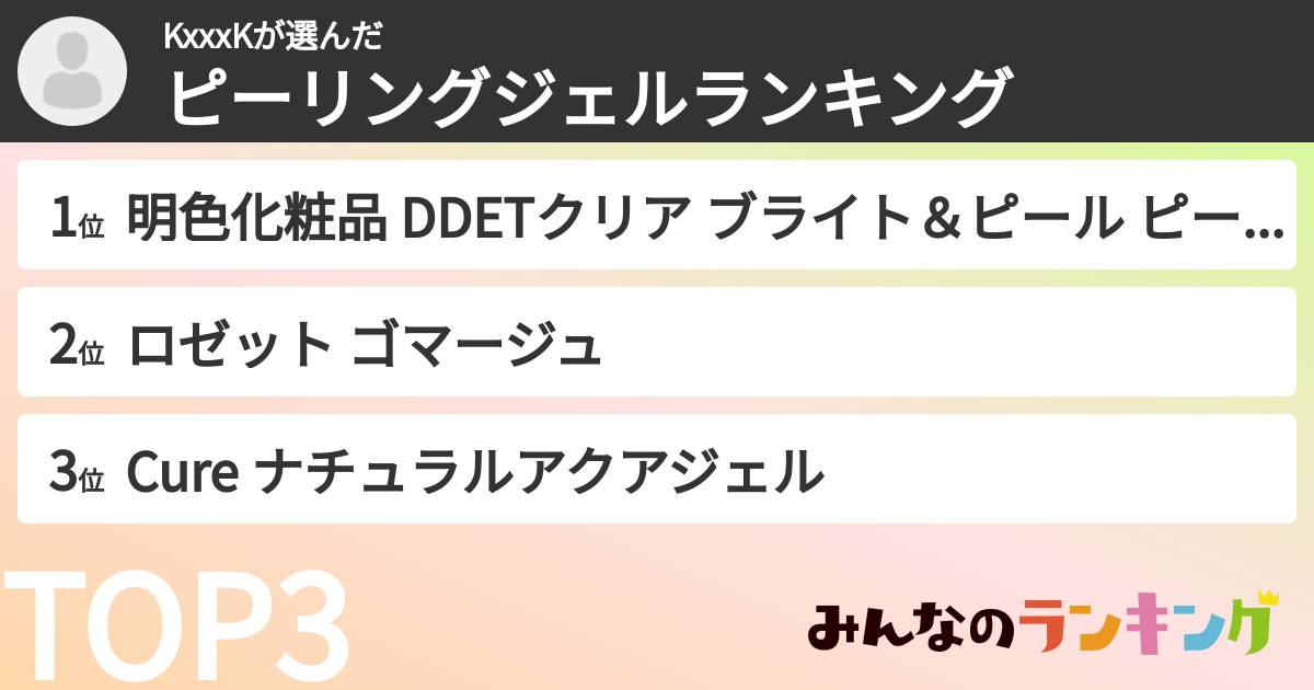 KxxxKさんの「ピーリングジェルランキング」