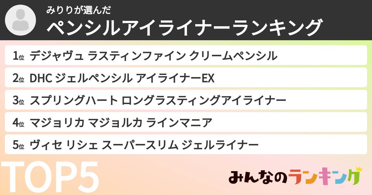みりりさんの「ペンシルアイライナーランキング」