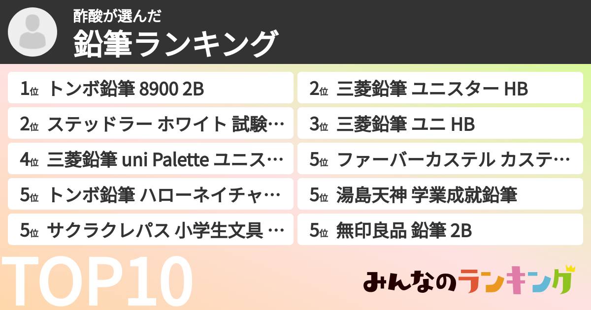 酢酸さんの「鉛筆ランキング」