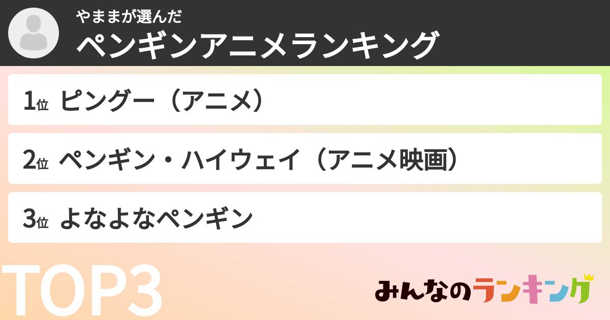やままさんの「ペンギンアニメランキング」