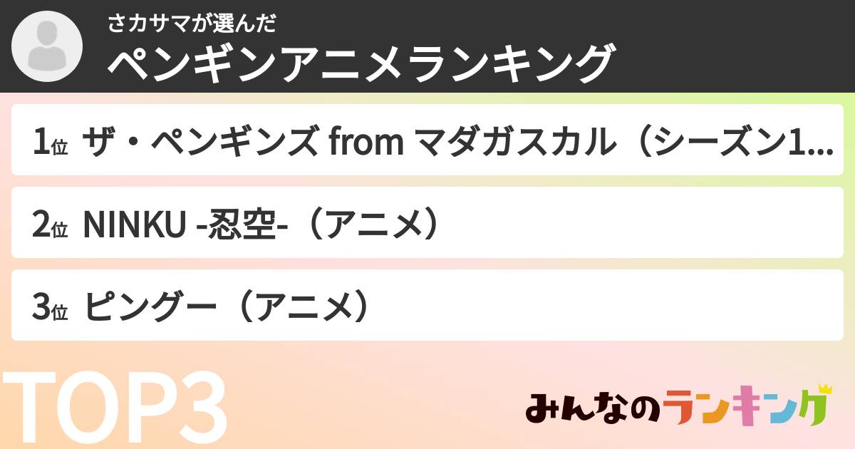 さカサマさんの「ペンギンアニメランキング」