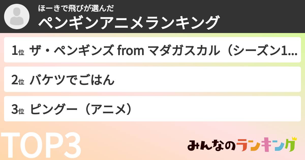 ほーきで飛びさんの「ペンギンアニメランキング」