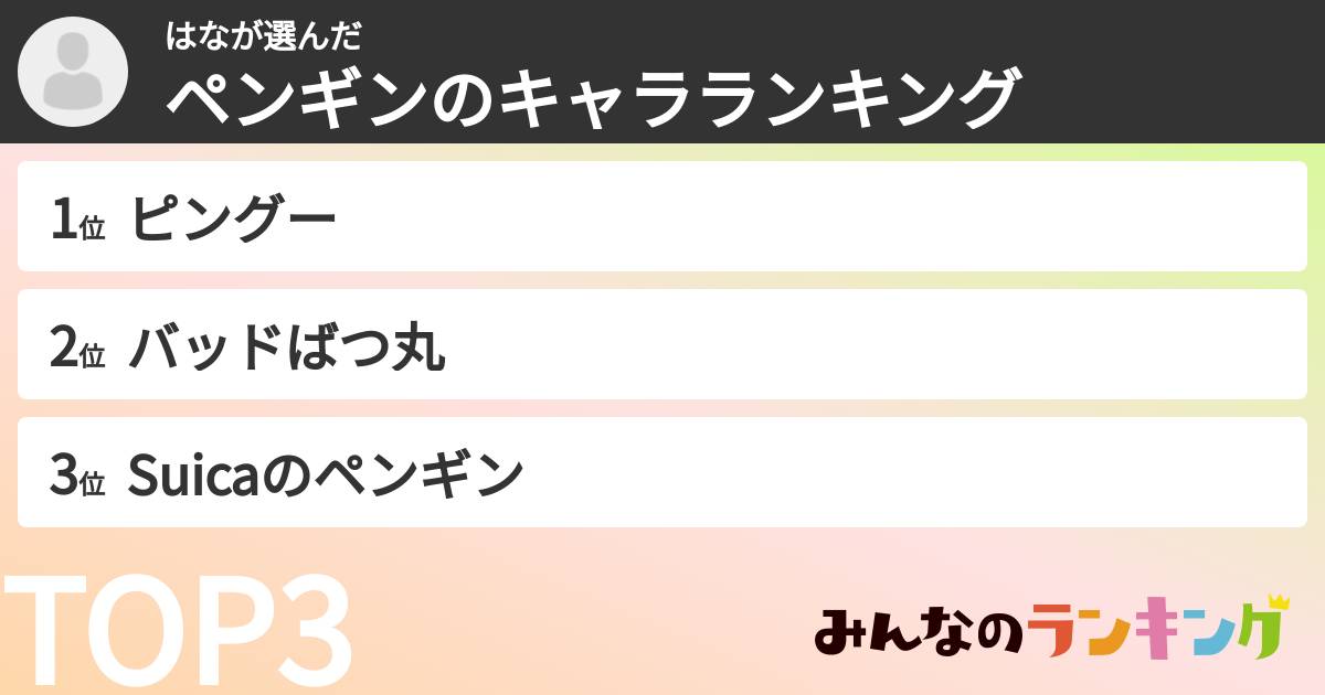 はなさんの「ペンギンのキャラランキング」