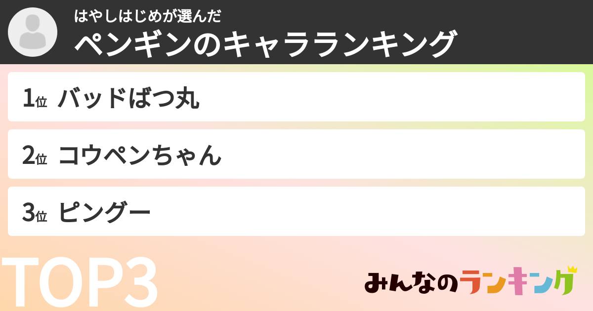 はやしはじめさんの「ペンギンのキャラランキング」