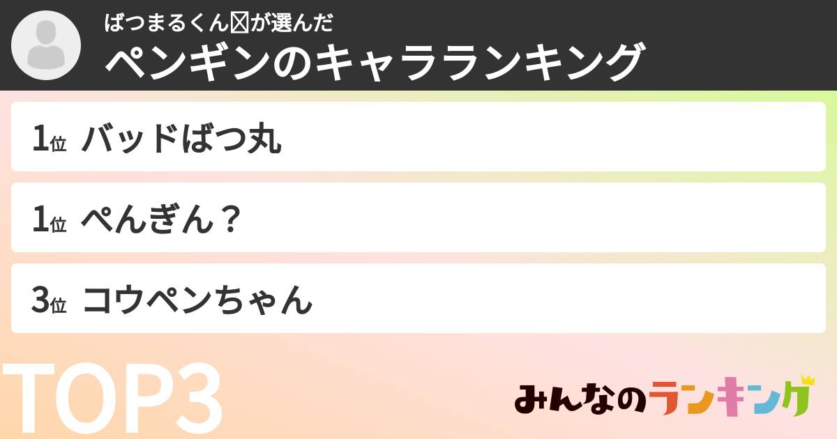 ばつまるくん❤さんの「ペンギンのキャラランキング」