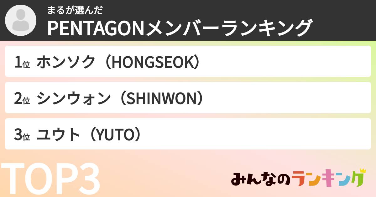 まるさんの「PENTAGONメンバーランキング」