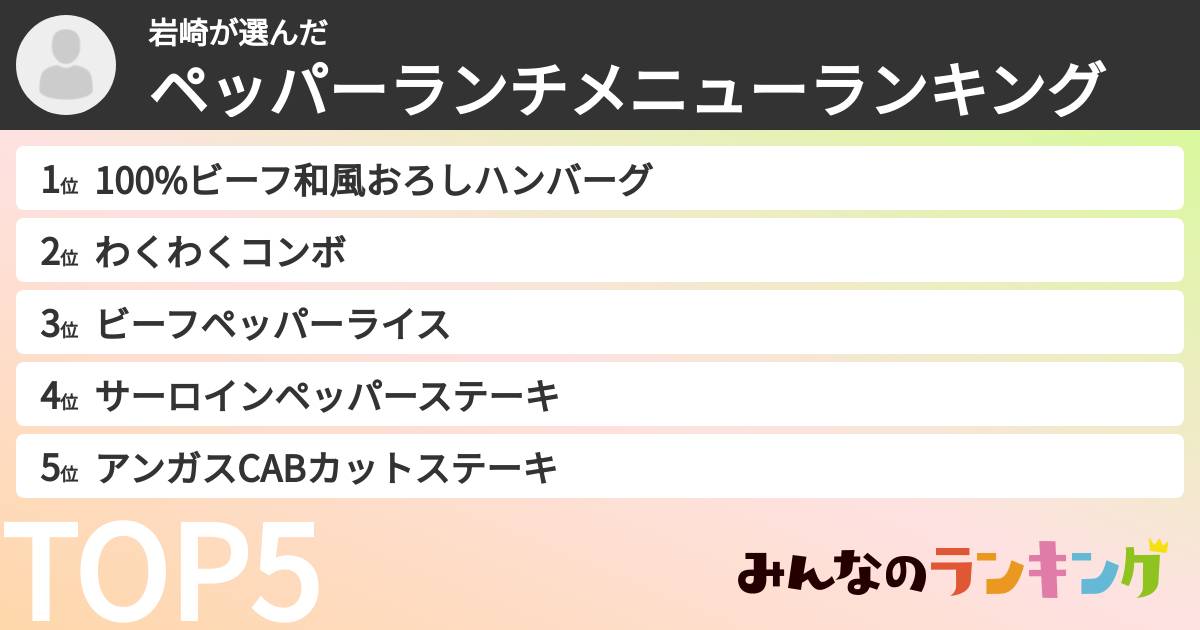 岩崎さんの「ペッパーランチメニューランキング」