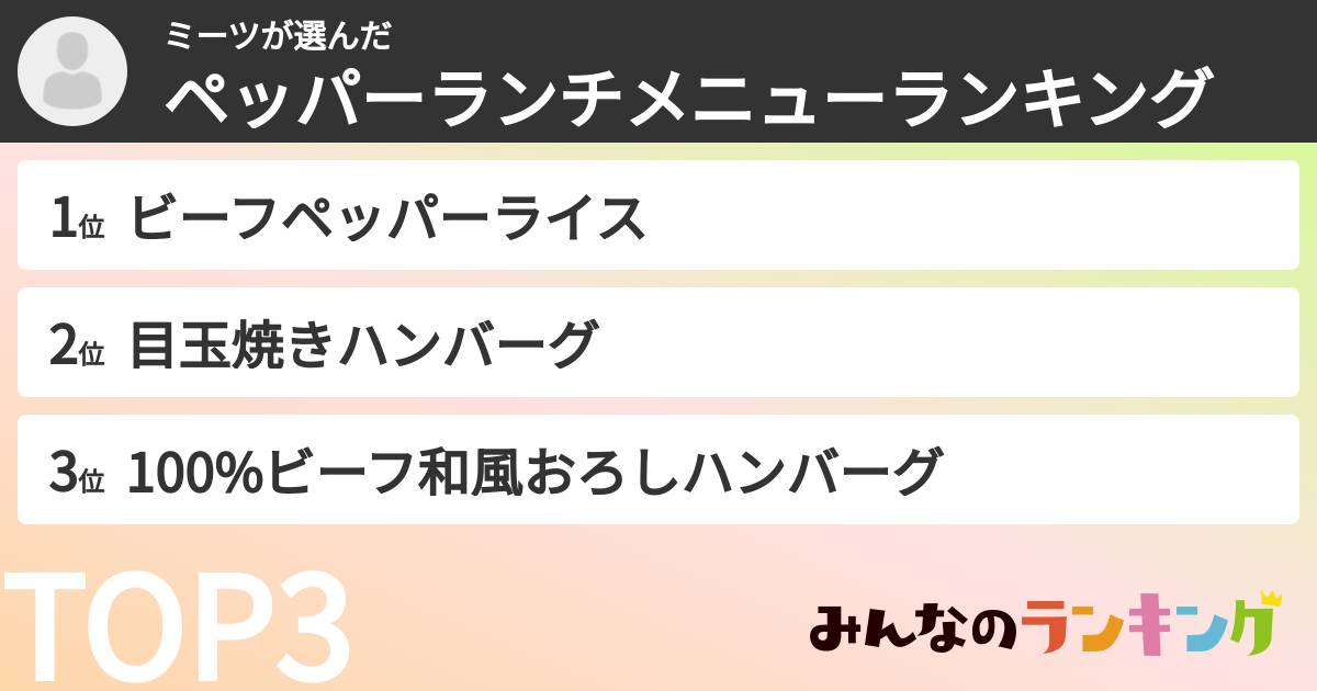 ミーツさんの「ペッパーランチメニューランキング」