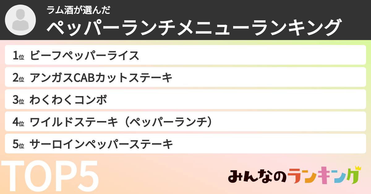 ラム酒さんの「ペッパーランチメニューランキング」