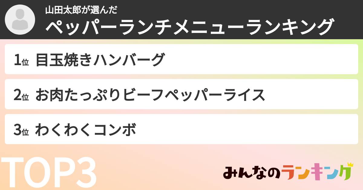 山田太郎さんの「ペッパーランチメニューランキング」