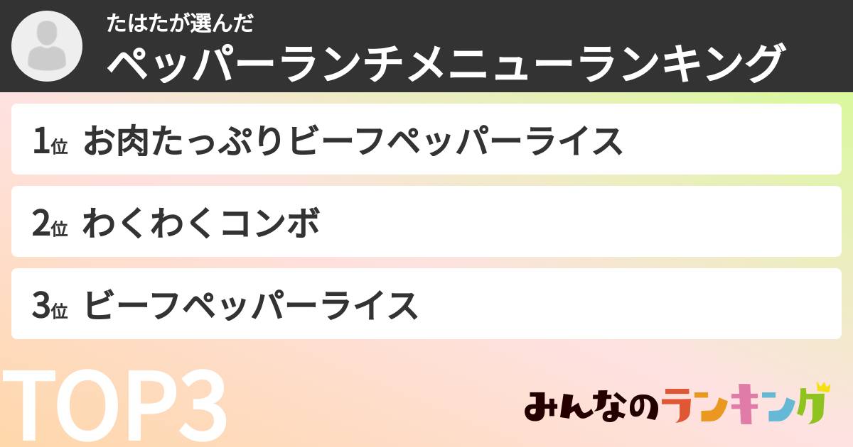 たはたさんの「ペッパーランチメニューランキング」