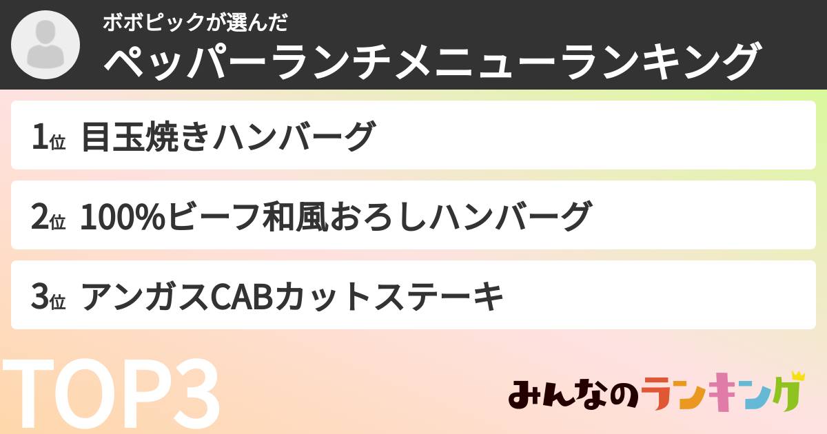 ボボピックさんの「ペッパーランチメニューランキング」