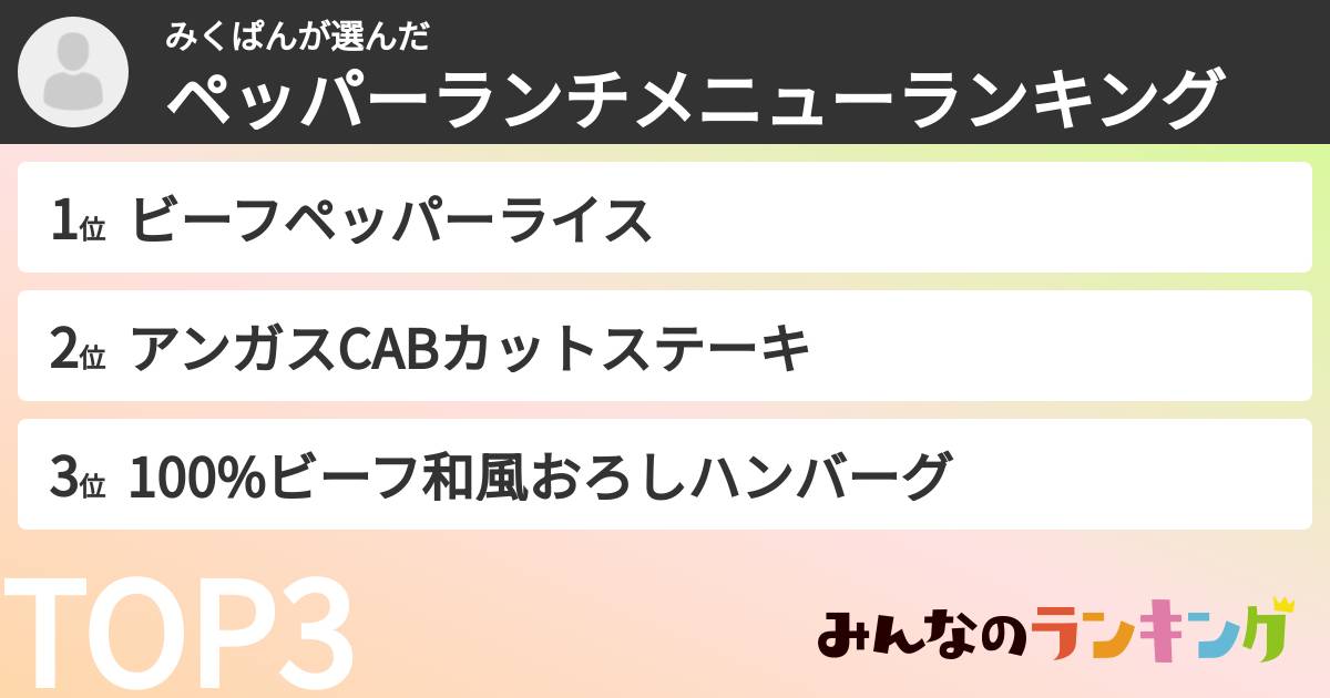 みくぱんさんの「ペッパーランチメニューランキング」