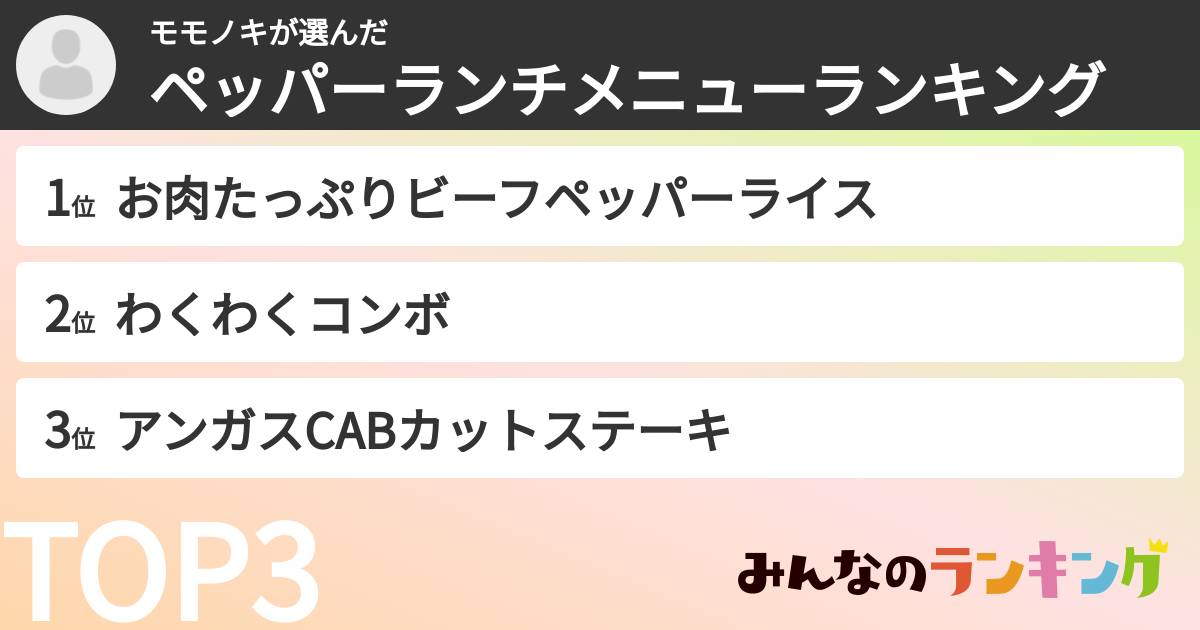 モモノキさんの「ペッパーランチメニューランキング」