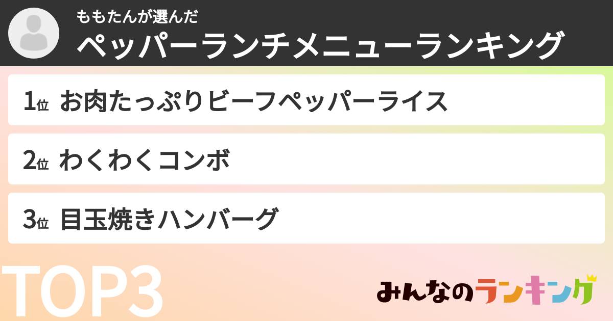 ももたんさんの「ペッパーランチメニューランキング」