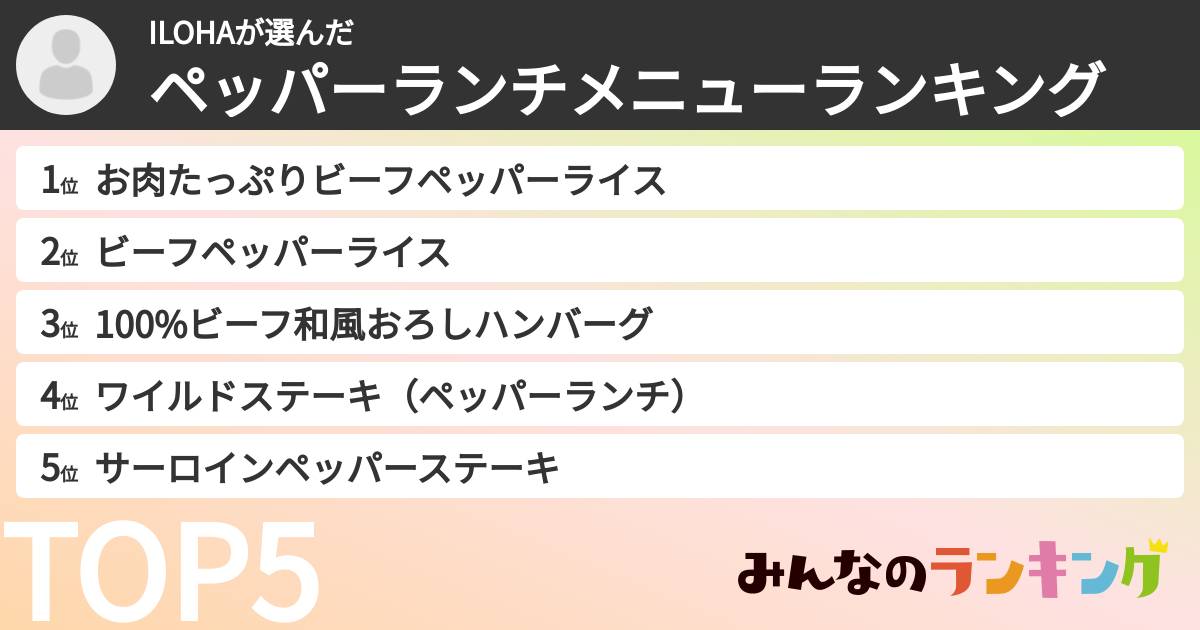 ILOHAさんの「ペッパーランチメニューランキング」