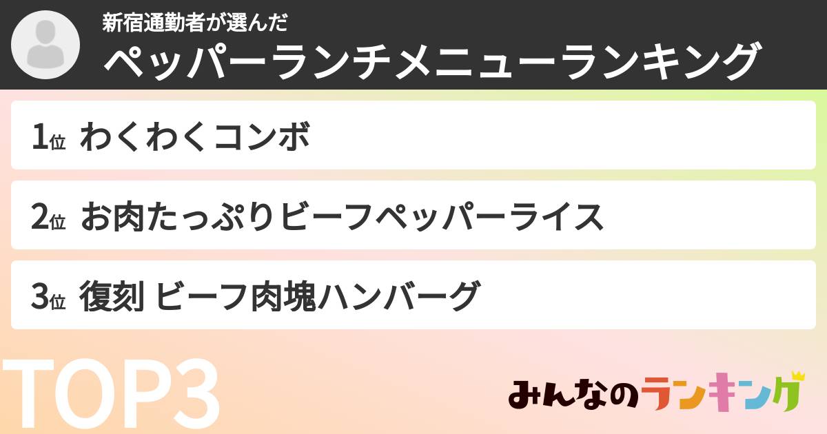 新宿通勤者さんの「ペッパーランチメニューランキング」