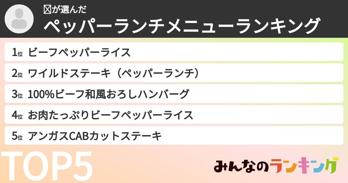 ☺さんの「ペッパーランチメニューランキング」