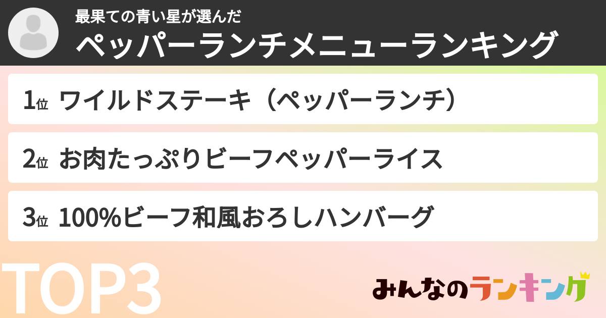 最果ての青い星さんの「ペッパーランチメニューランキング」