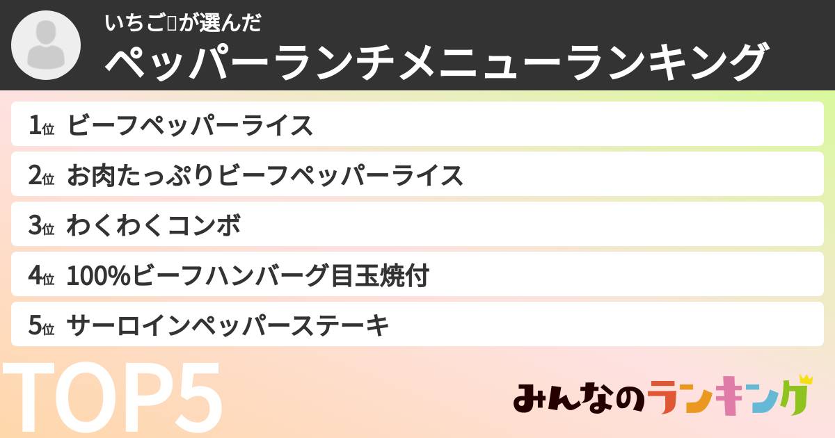 いちご🍓さんの「ペッパーランチメニューランキング」