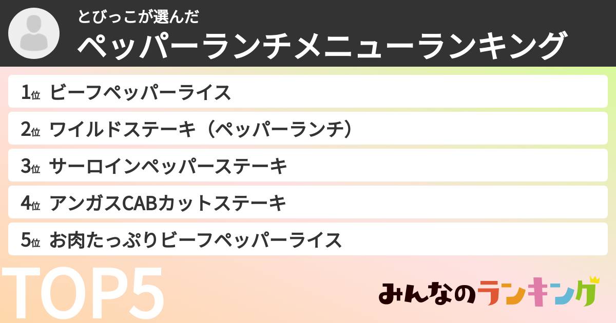 とびっこさんの「ペッパーランチメニューランキング」
