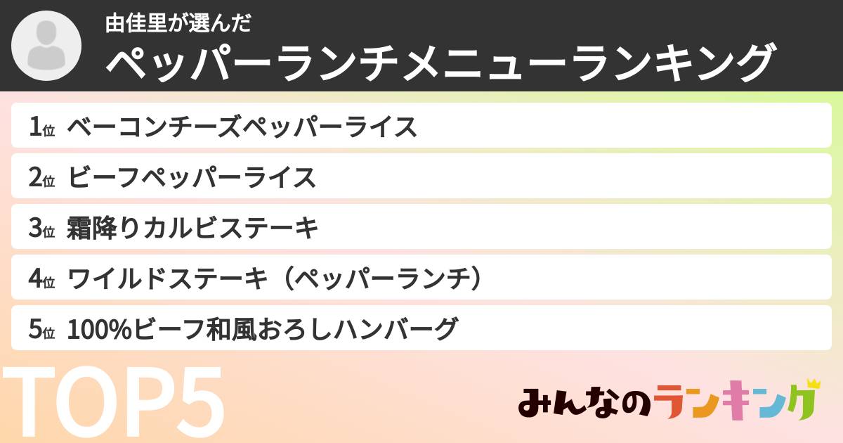 由佳里さんの「ペッパーランチメニューランキング」