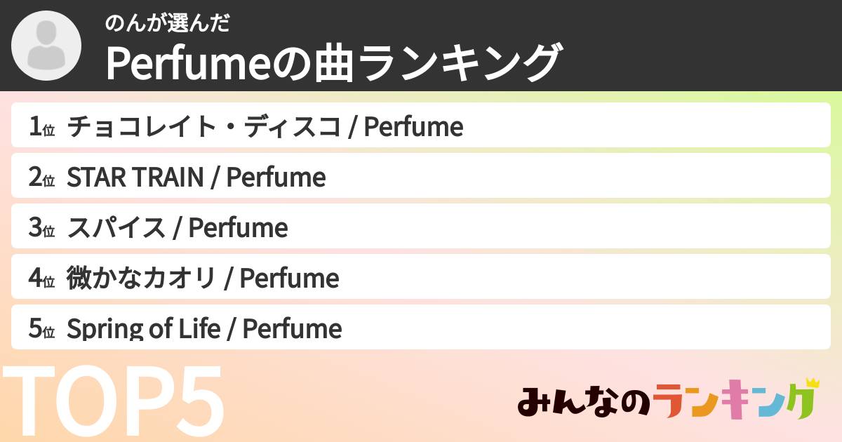 のんさんの「Perfumeの曲ランキング」