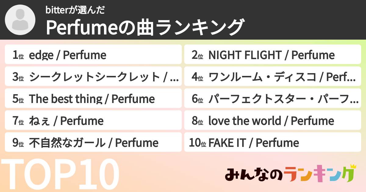bitterさんの「Perfumeの曲ランキング」