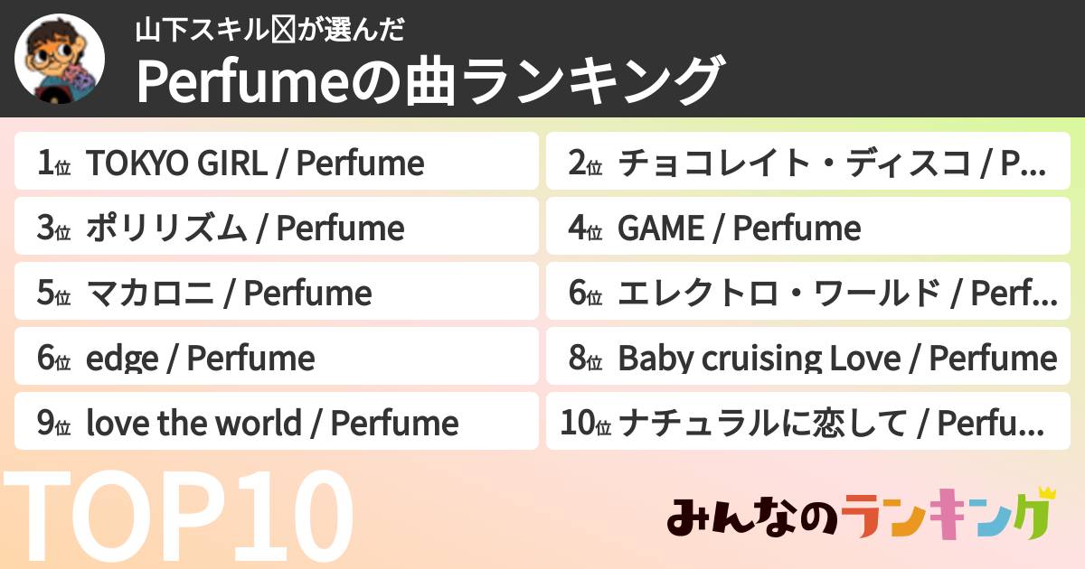 山下スキル☪さんの「Perfumeの曲ランキング」