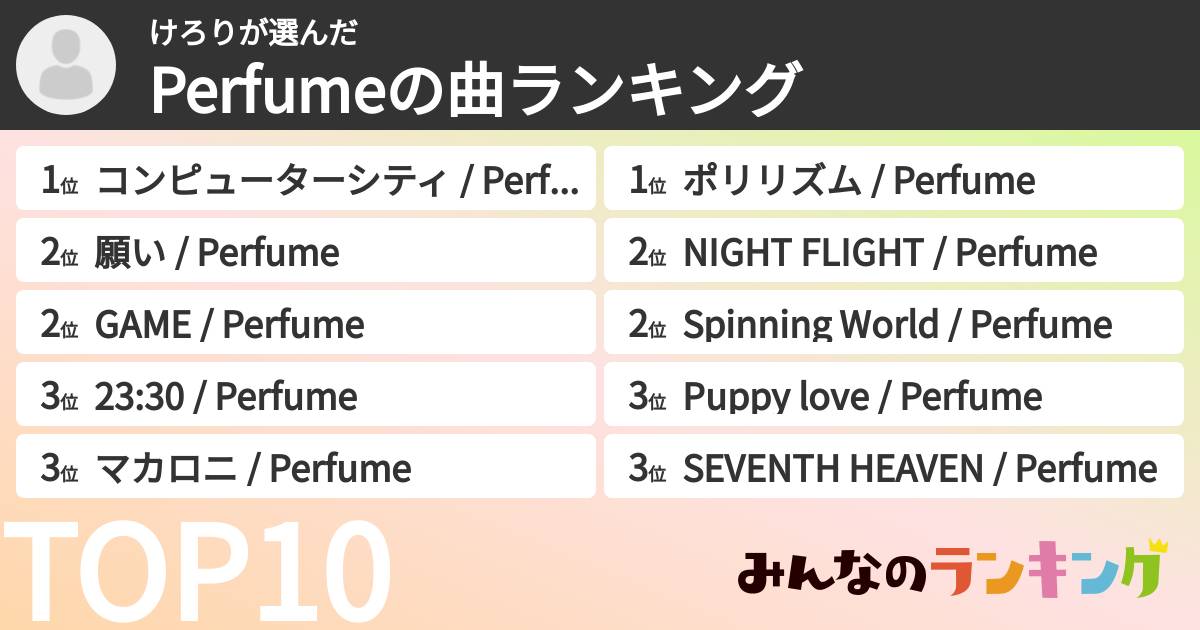 けろりさんの「Perfumeの曲ランキング」
