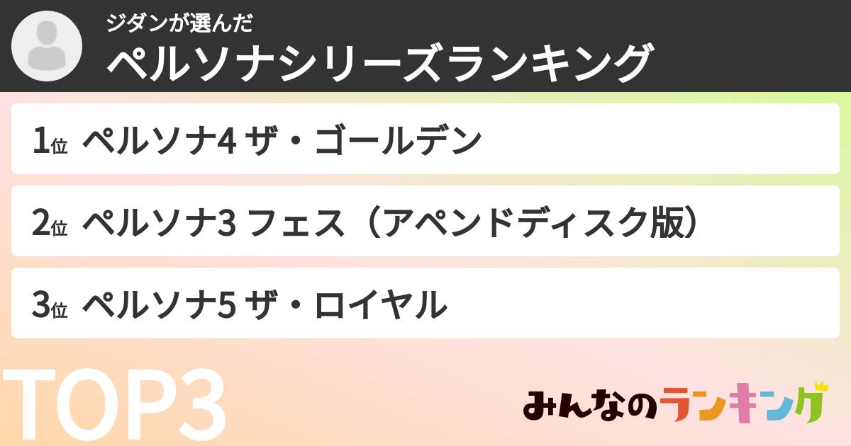 ジダンさんの「ペルソナシリーズランキング」