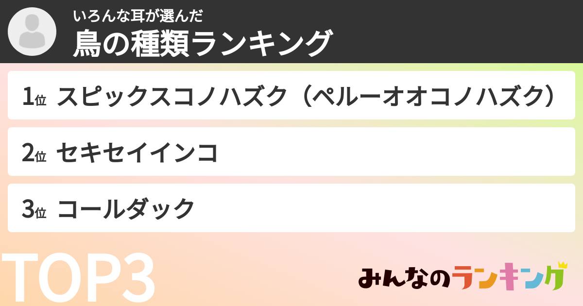 いろんな耳さんの「鳥の種類ランキング」