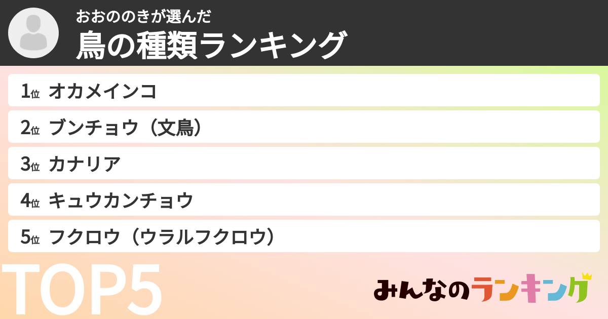 おおののきさんの「鳥の種類ランキング」