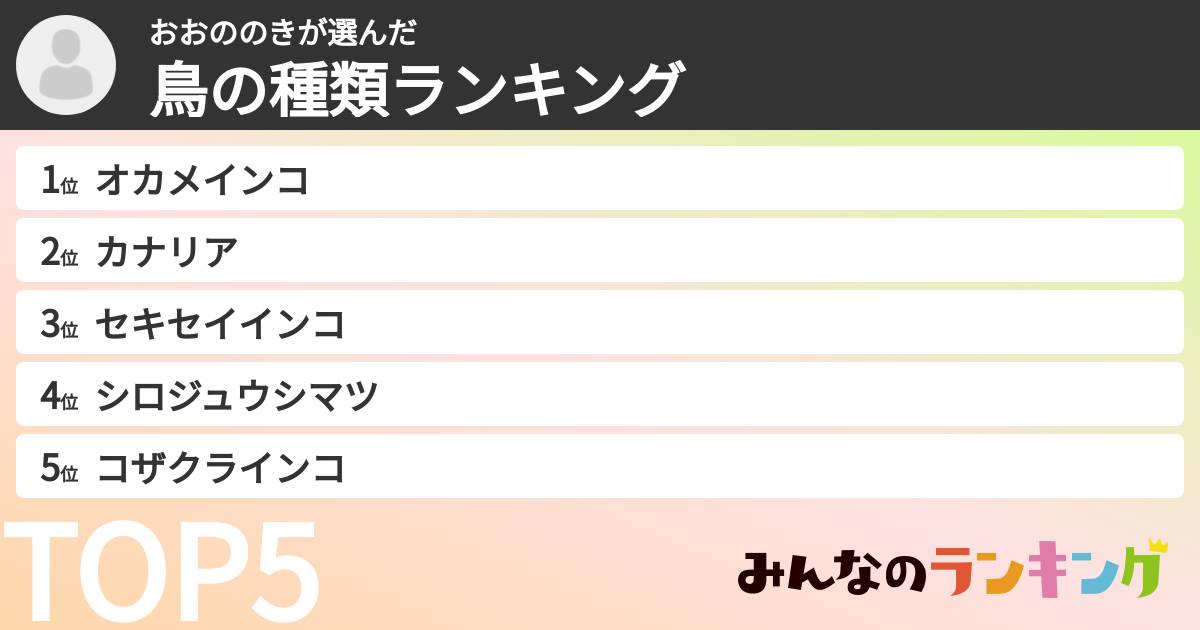 おおののきさんの「鳥の種類ランキング」