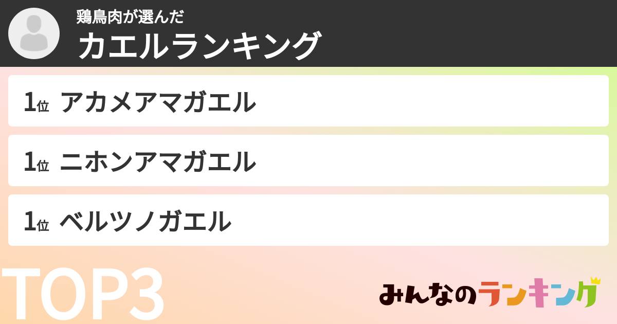 鶏鳥肉さんの「カエルランキング」