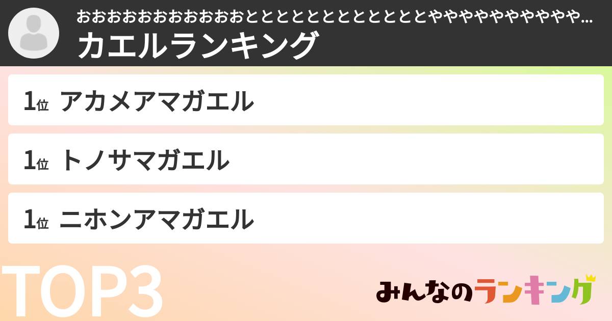 おおおおおおおおおおおととととととととととととややややややややややややや(´∀｀)さんの「カエルランキング」