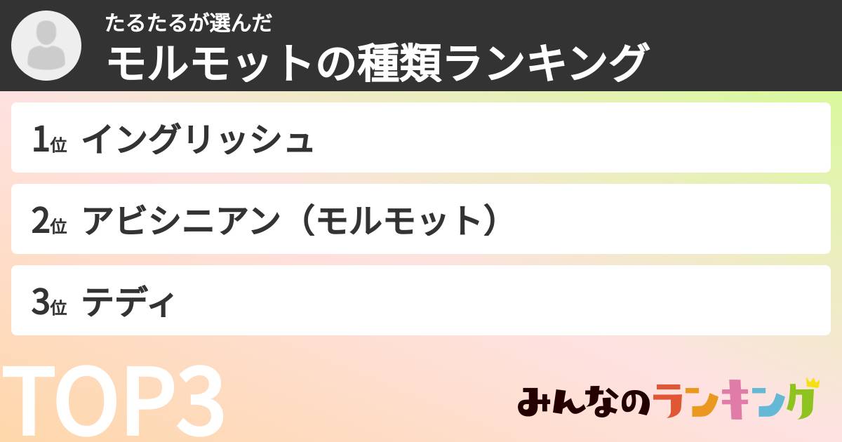 たるたるさんの「モルモットの種類ランキング」