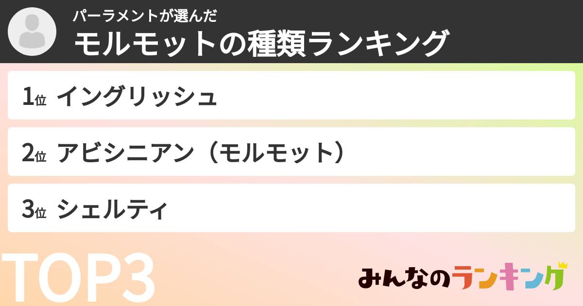 パーラメントさんの「モルモットの種類ランキング」