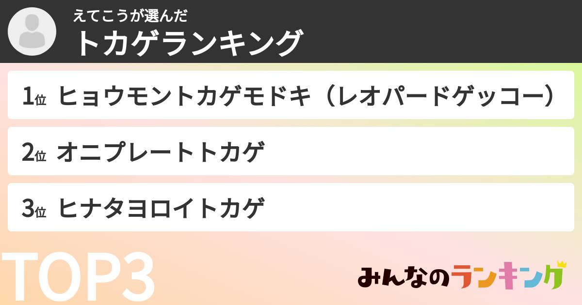 えてこうさんの「トカゲランキング」