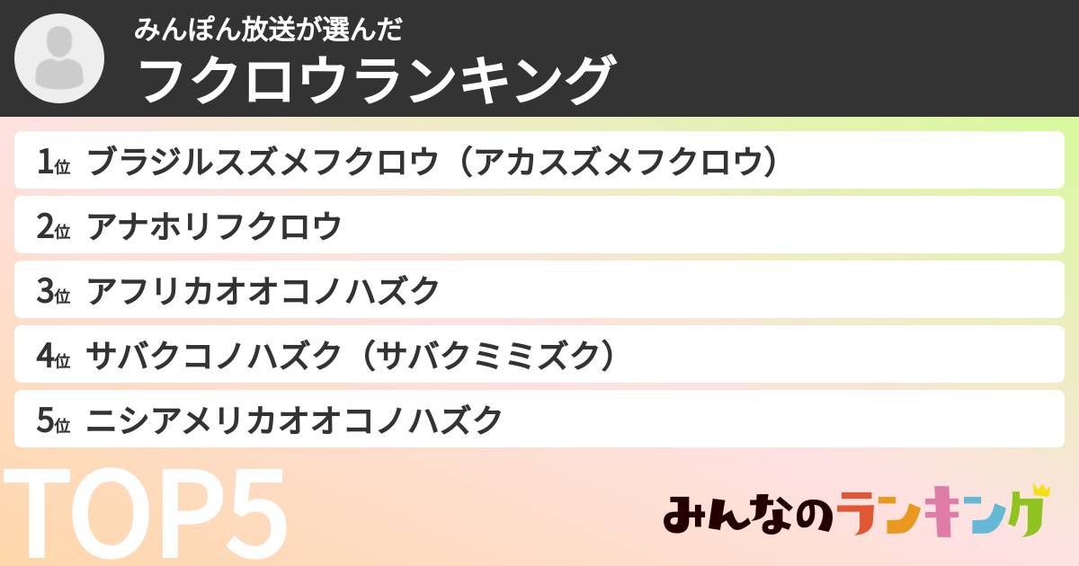 みんぽん放送さんの「フクロウランキング」