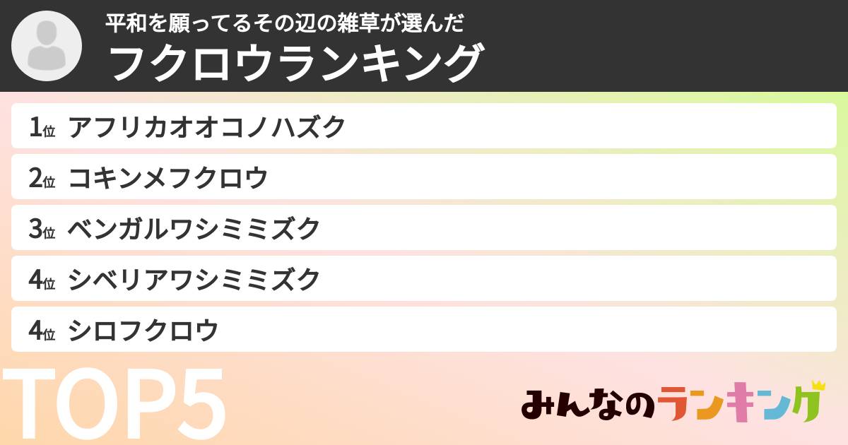 平和を願ってるその辺の雑草さんの「フクロウランキング」
