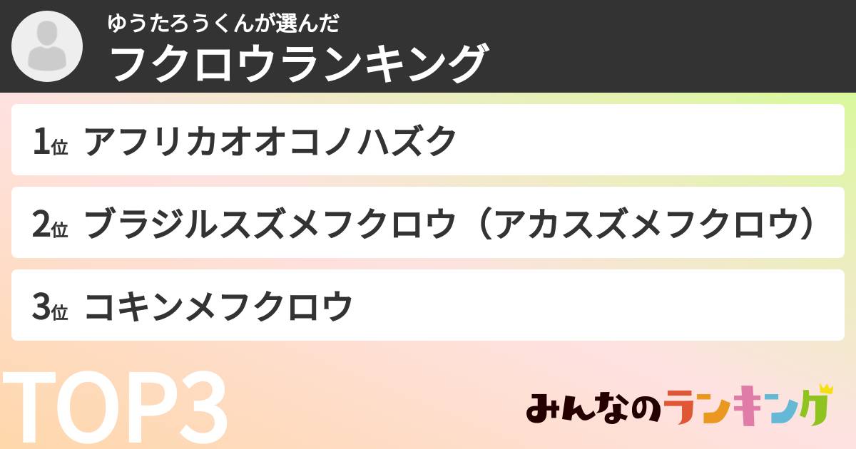 ゆうたろうくんさんの「フクロウランキング」
