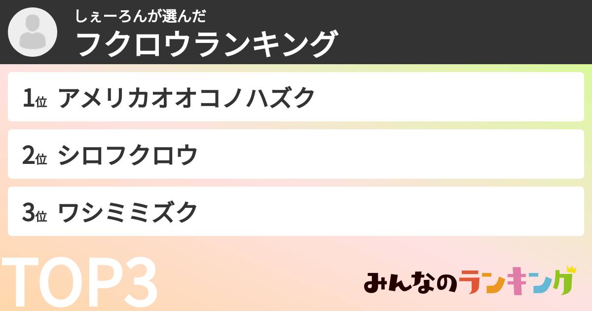 しぇーろんさんの「フクロウランキング」