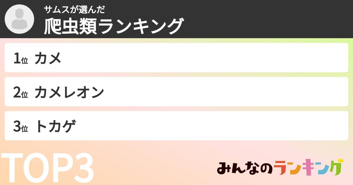 サムスさんの「爬虫類ランキング」